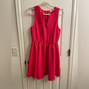 Hot pink mini dress, gold zipper detail on back
